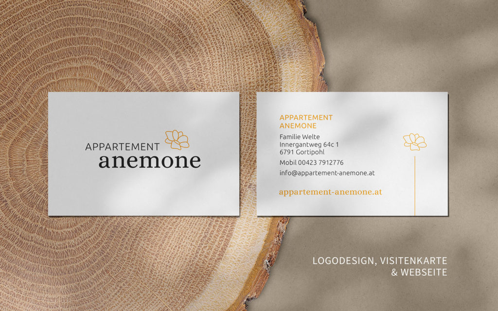 Referenz Grafikatelier Montafon Visitenkarten Appartement Anemone