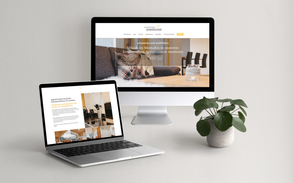 Referenz Grafikatelier Montafon Webdesign Appartement Anemone Bildschirm